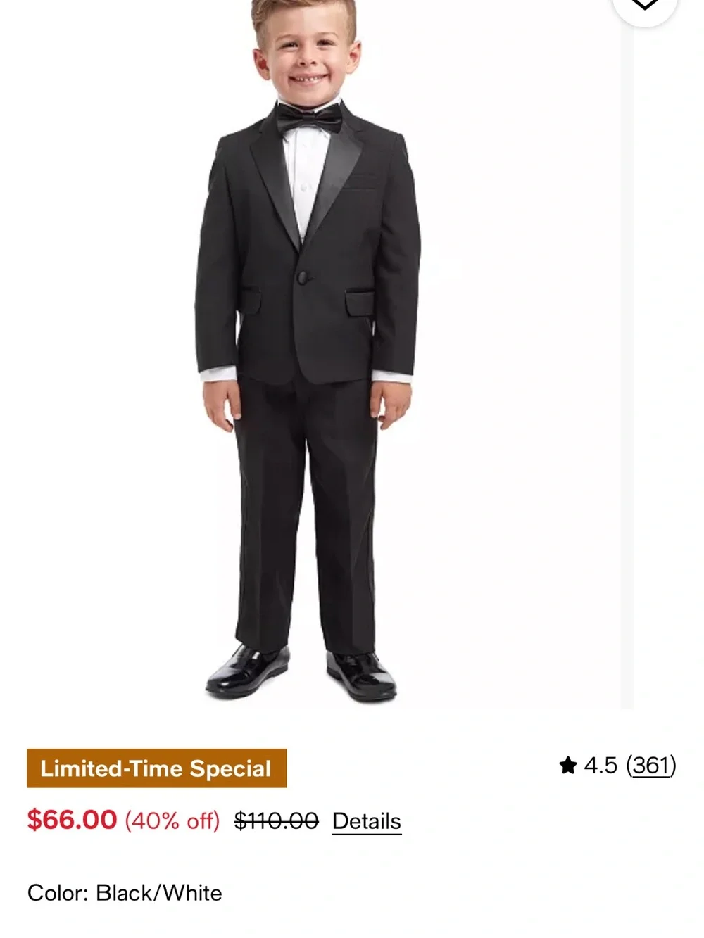 Nautica Black Boys' Tuxedo Jacket with Satin Lapel and Bow Tie and Pants